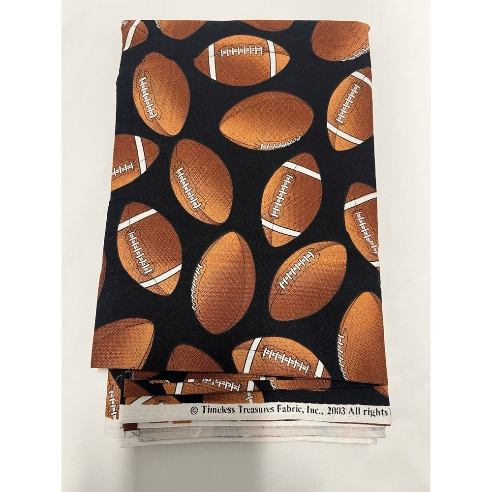 2003 Timeless Treasures Football Fabric Black Brown Cotton Sports 55in X 44in